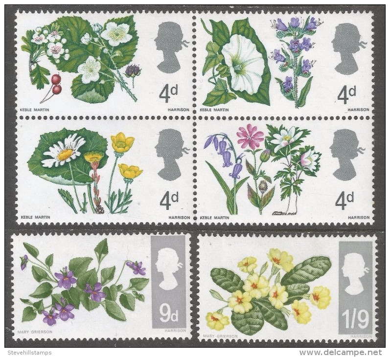 Great Britain. 1967 British Wild Flowers. MH Complete Set. SG 717-722 - Unused Stamps