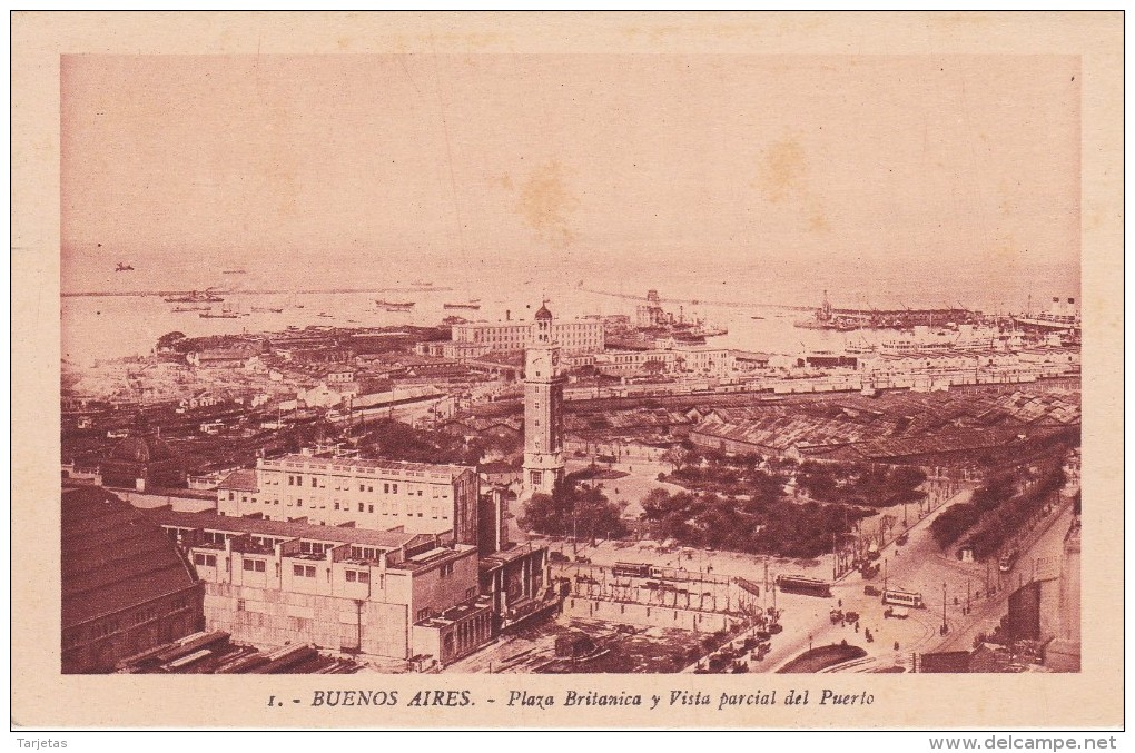 1 POSTAL DE BUENOS AIRES DE LA PLAZA BRITANICA Y VISTA PARCIAL DEL PUERTO DEL AÑO 1929 (ARGENTINA) - Argentinië