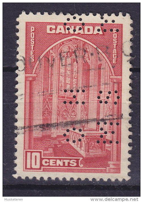 Canada Perfin Perforé Lochung DOUBLE !! 'O H M S' 1938,10 C. War Memorial WW1  (2 Scans) - Perfin