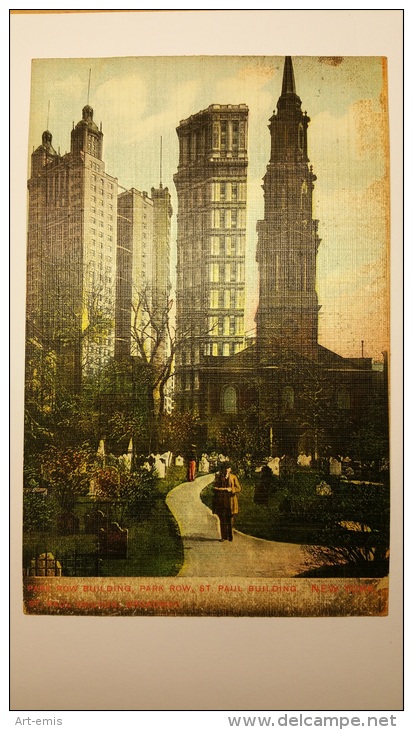 NEW YORK Saint Paul Church Park Row Building Eglise ETATS UNIS Manhattan Cpa Animee Postcard - Manhattan