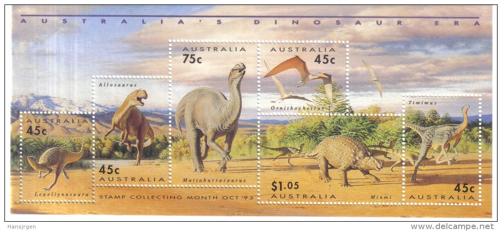 MAH584 AUSTRALIEN 1993 MICHL (1370/75) BLOCK 15 PRÄHISTORISCHE TIERE ** Postfrisch - Blocks & Kleinbögen