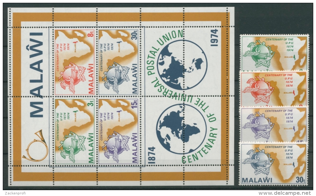 Malawi 1974 100 Jahre Weltpostverein UPU 216/19 Block 36 Postfrisch (G22185) - Malawi (1964-...)