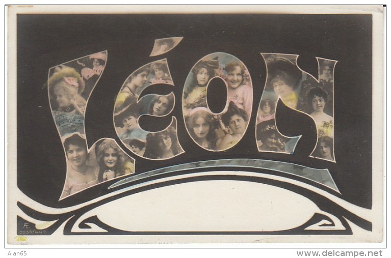 'Leon' Large Letter First Name, C1910s Vintage Postcard - Prénoms