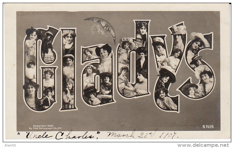 'Gladys' Large Letter First Name, C1900s Vintage Postcard - Firstnames