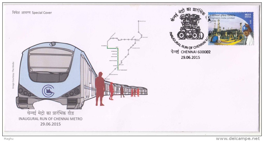 Inaugural Run Of Chennai Metro Train, Chariot, Transport, Cover 2015 - Trains
