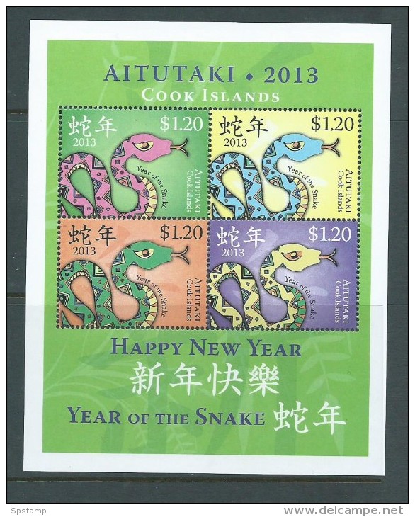 Aitutaki 2013 Chinese New Year Of The Snake Miniature Sheet Of 4 Values MNH - Aitutaki