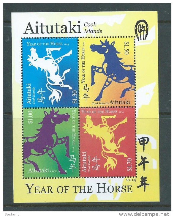 Aitutaki 2014 Chinese New Year Of The Horse Miniature Sheet Of 4 Values MNH - Aitutaki