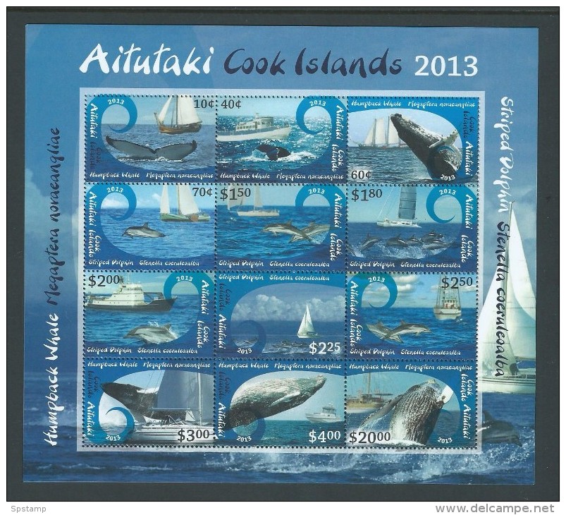 Aitutaki 2013 Whale & Dolphin Series II Sheet Of 12 Values MNH - Aitutaki