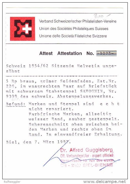 Heimat GR SAVOGNIN Balkenstempel Mit Waagrechtes Paar 5Rp. Strubel Auf Briefstück 27.8.1861 Chur Mit Attest - Covers & Documents