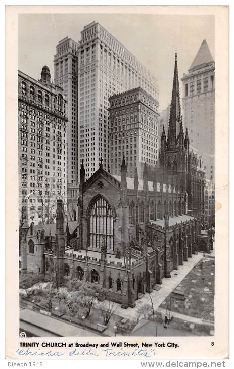 04566 "TRINITY CHURCH AT BROADWAY AND WALL STREET, NEW YORK CITY" ARCHITECT. OF XIX AND XX CENTURY . ORIGINAL POST CARD - Chiese