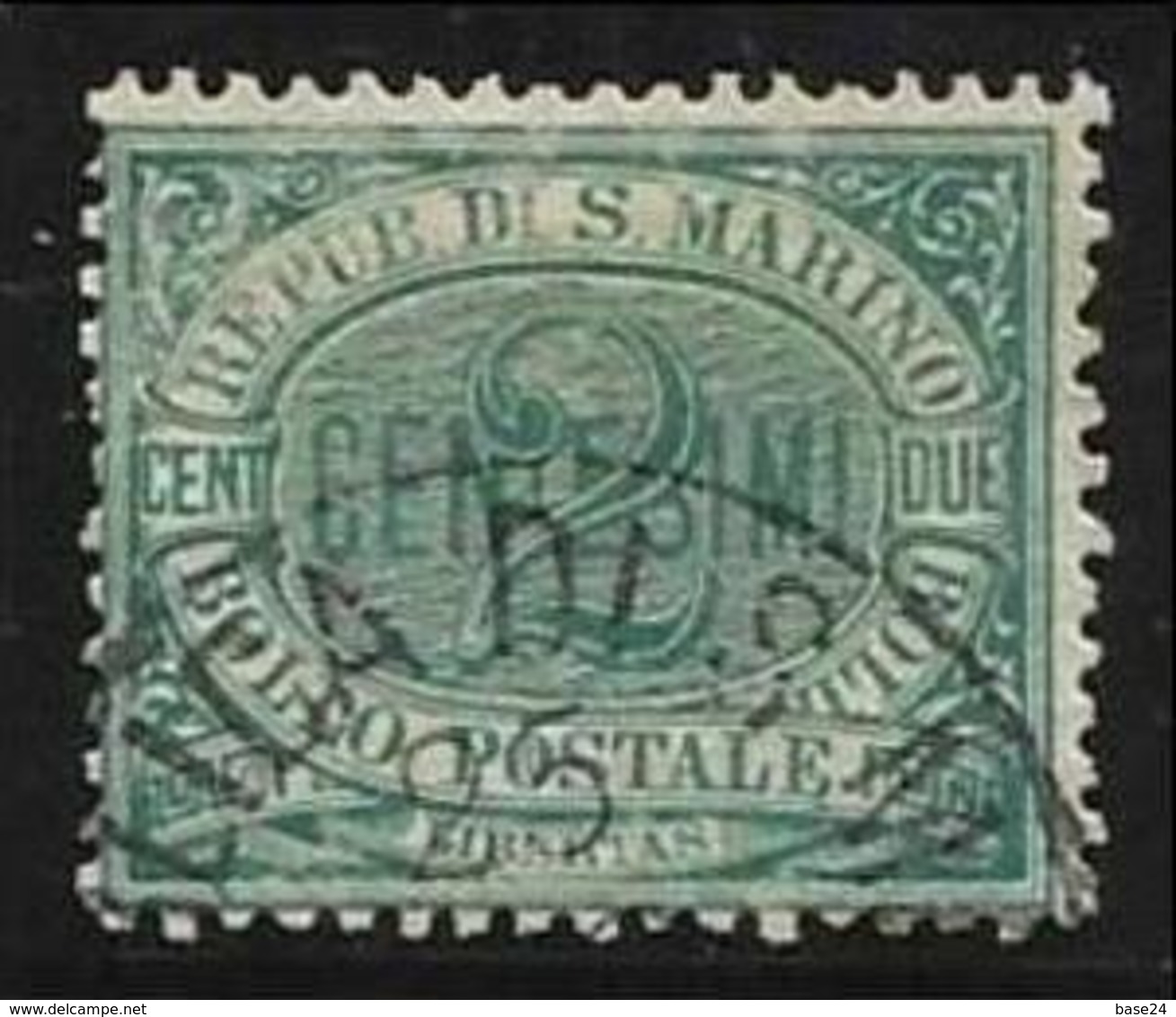 1877 San Marino - Saint Marin CIFRA O STEMMA 2c Verde (1) Usato USED - Usati