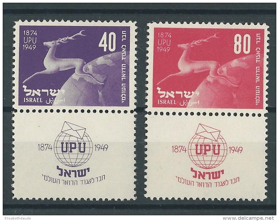 ISRAËL - YVERT N° 27/28 AVEC TABS INCOMPLETS * - COTE = 190 EUR. (-50% D'après Cat.Michel Avec TAB Partiel) - UPU - Unused Stamps (with Tabs)