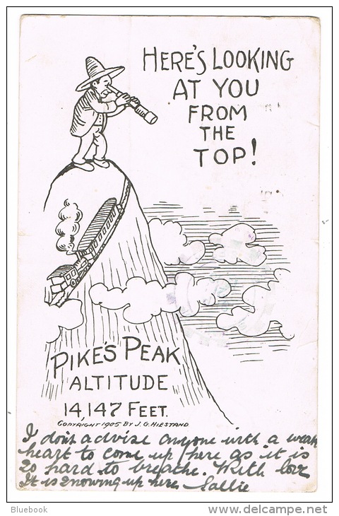 RB 1080 - 1908 Comic Postcard - Pike's Peak From The Top Colorado USA - Summit Postmark - 2c Rate To Penrith UK - Autres & Non Classés