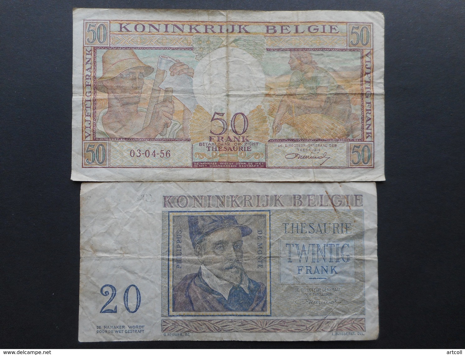 Belgium 20 & 50 Francs 1956 (Lot Of 2 Banknotes) - Andere & Zonder Classificatie