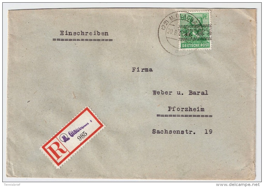 Bizone, 1948,EF ! Not-Reco-Zettel  " (22) M. Gladbach " , #4303 - Lettres & Documents