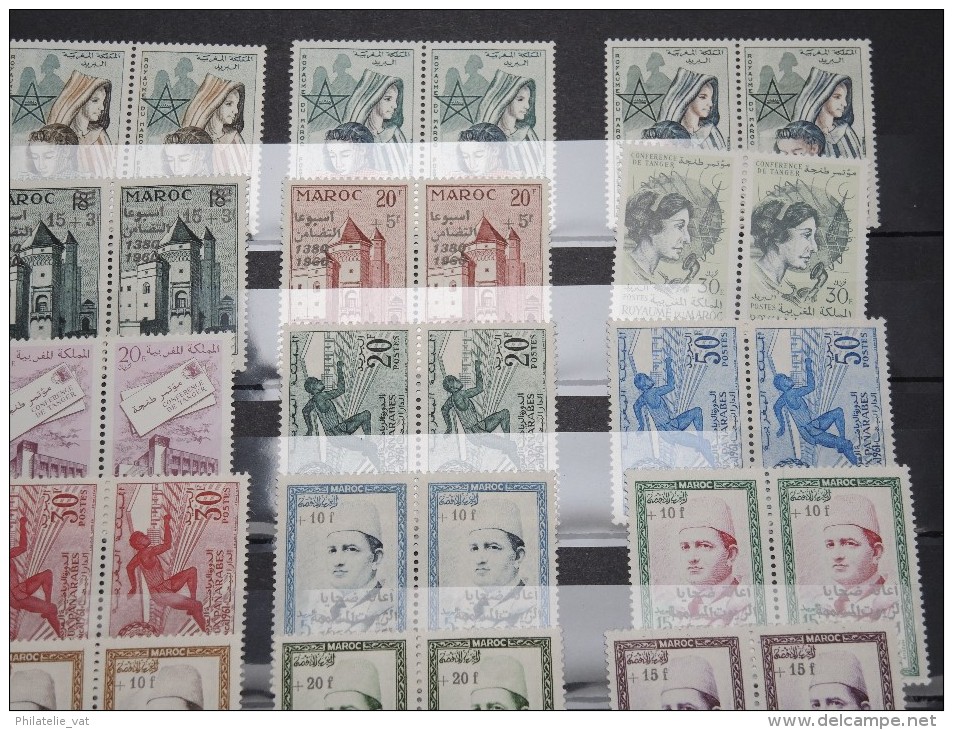 FRANCE -MAROC - Collection 1956 à 1970 - Côte 330 € - Tous en paire - Lot n°10402