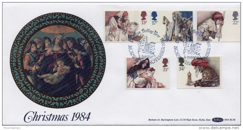 GB  Very Nice Benham Silk First Day Cover From 1984  Unaddressed For Christmas. - 1981-1990 Decimal Issues