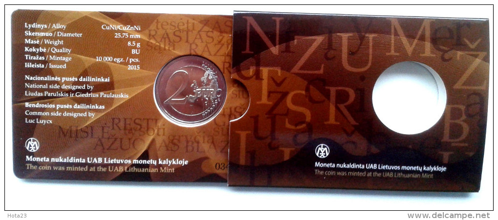 2015 Lithuania Lietuva LITAUEN 2 Euro COIN IDIOMA ACIU COIN CARD UNC - Lithuania