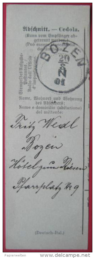 Bozen / Bolzano (BZ) - Abschnitt Einer Begleitadresse? (Deutsch-Italienisches Formular) 1901 - Macchine Per Obliterare (EMA)