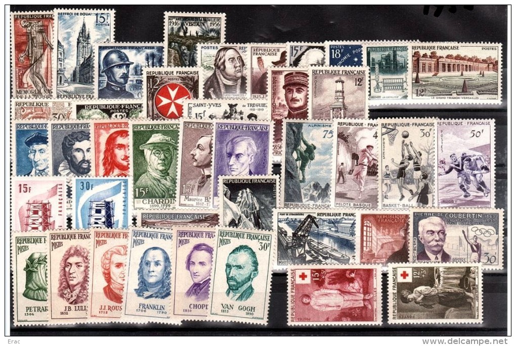 FRANCE - 1956 - Année Complète - Timbres N° 1050 à 1090 - Neufs ** - 1950-1959