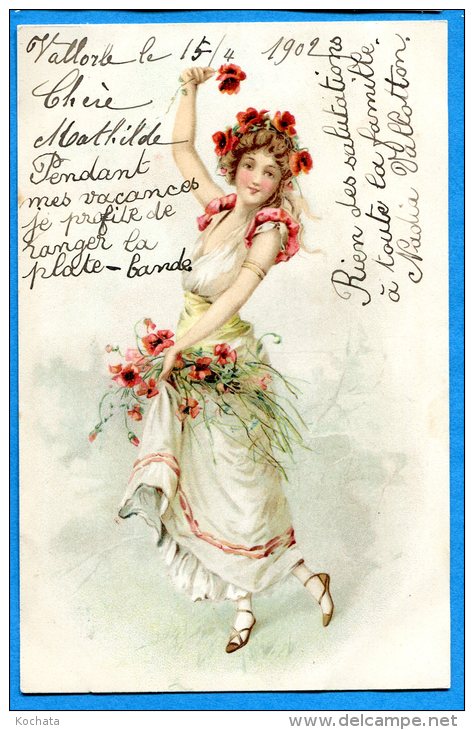 F543, Femme, Danse, Fleurs, Coquelicot, Précurseur, Circulée  1902 Sous Enveloppe - Women