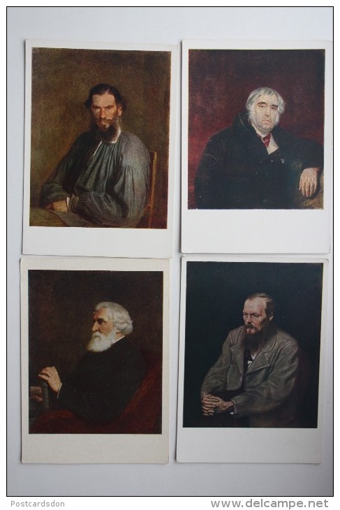 Writer In Art - Big Lot  - 12 PCs - Pushkin, Tolstoy, Dostoevsky, Gogol, Etc - OLD Soviet POSTCARD  -1950s - Writers