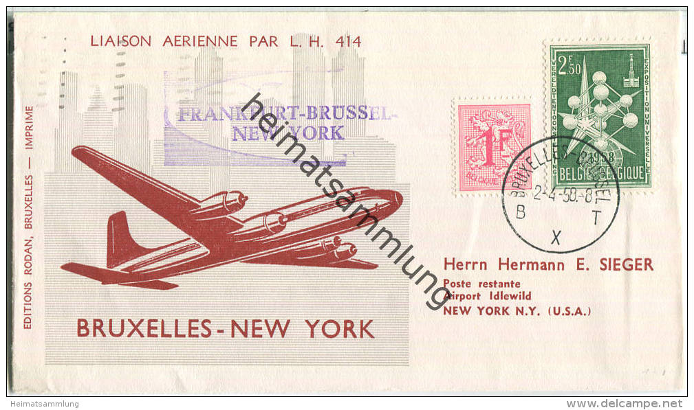 Luftpost Deutsche Lufthansa - Wiederaufnahme Des Flugverkehrs Brüssel - New York Am  2.April 1958 - Briefe U. Dokumente