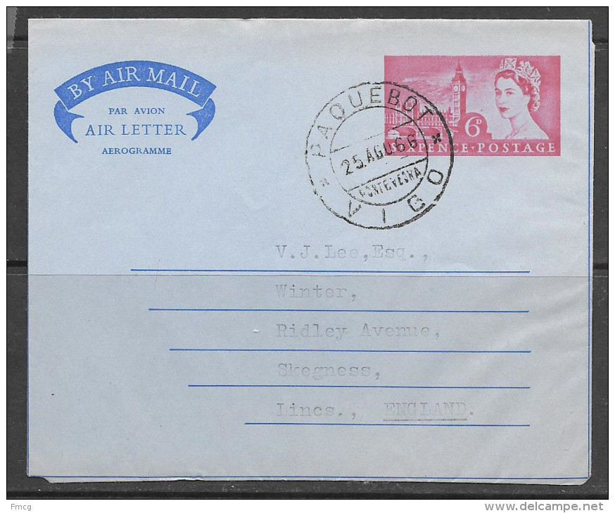 1966 British Air Letter, Paquebot Marking Vigo, Spain (25 AGO 66) - Lettres & Documents