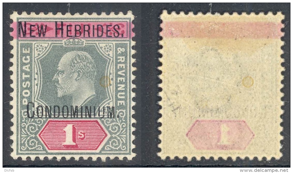 NEW HEBRIDES, 1908 1/- Green &amp; Red Wmk Single Crown CA Superb MM, SG9, Cat &pound;140 - Neufs