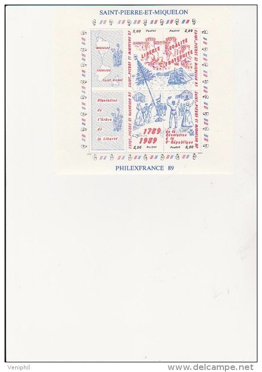 ST PIERRE ET MIQUELON  BLOC FEUILLET N° 3 PHILEXFRANCE 89 -XX - COTE : 11,50 € - Unused Stamps