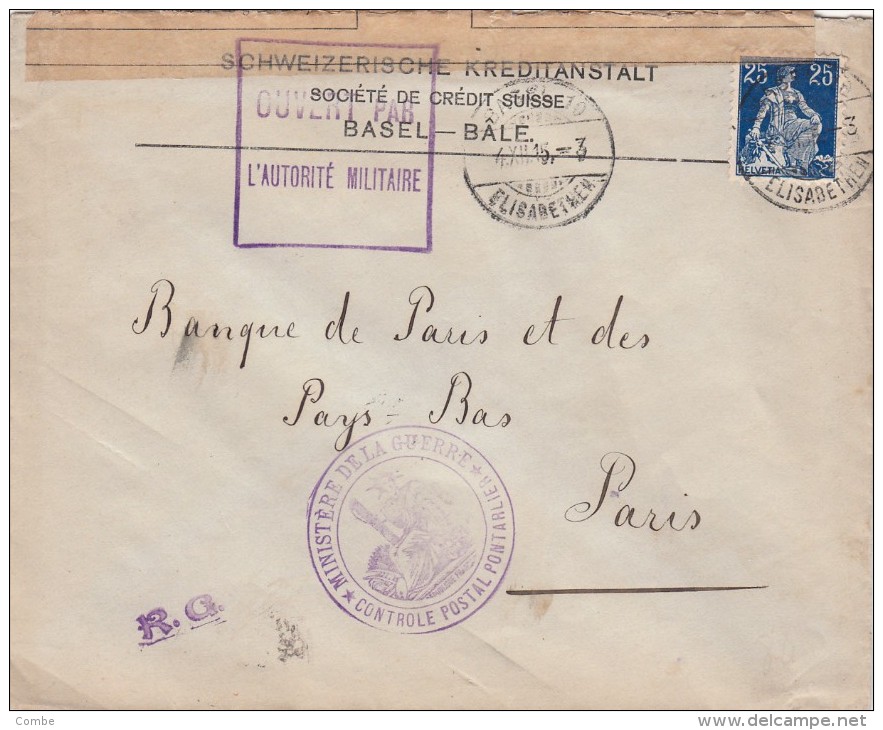 1913 LETTRE SUISSE. BÂLE  POUR FRANCE. CENSURE + R.G.  / 7186 - Briefe U. Dokumente