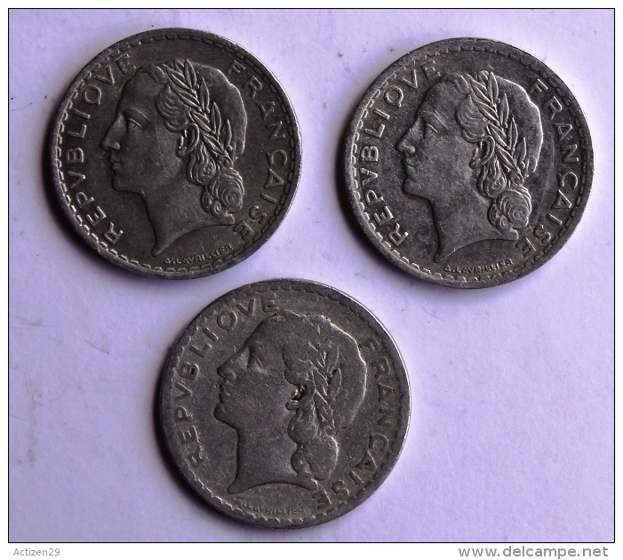 Lot De 3 Pièces De 5F TYPE LAVRILLIER Alu 1949x2-1945 - Autres & Non Classés