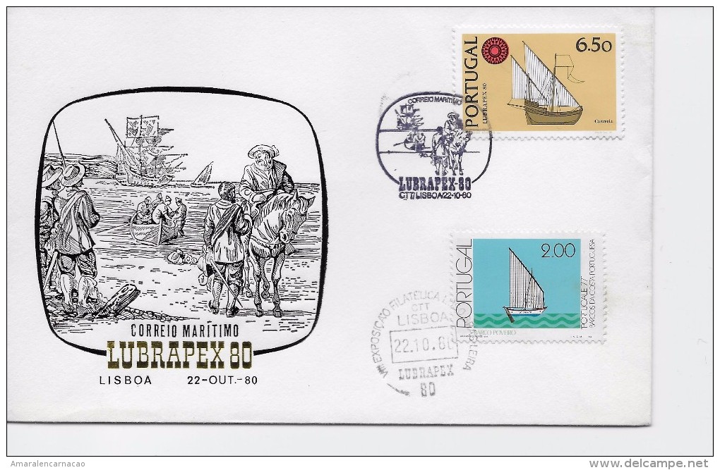 TIMBRES - STAMPS - MARCOPHILIE - PORTUGAL - 1980 - POSTE MARITIME - LUBRAPEX "80" - Lettres & Documents