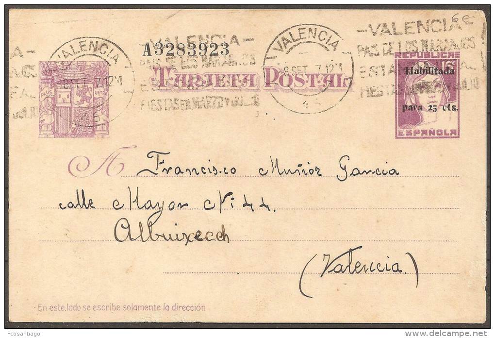 ESPAÑA - TARJETA POSTAL A VALENCIA - 1850-1931