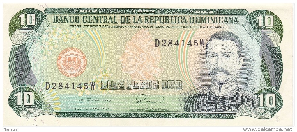 BILLETE DE REP. DOMINICANA DE 10 PESOS ORO DEL AÑO 1990  (BANKNOTE) - República Dominicana