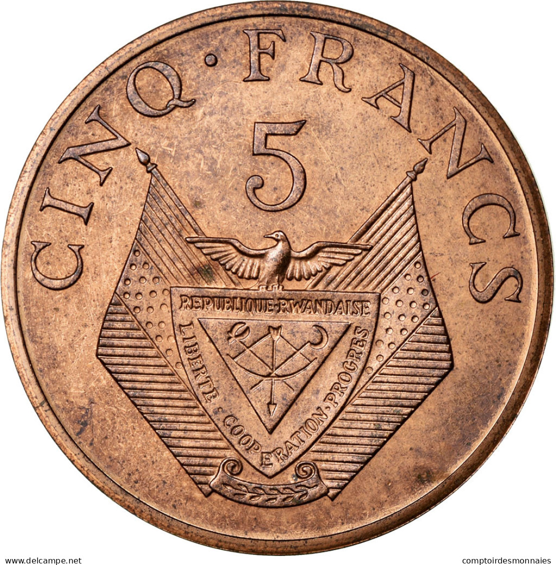 Monnaie, Rwanda, 5 Francs, 1977, FDC, Bronze, KM:E5 - Rwanda