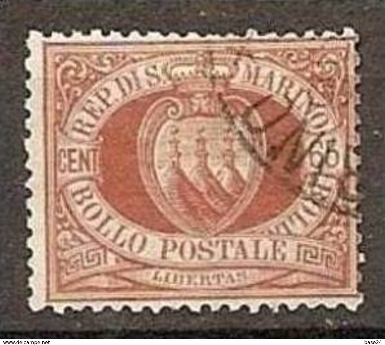 1892 San Marino Saint Marin CIFRA  65c Rosso Bruno (19) Usato USED - Usati