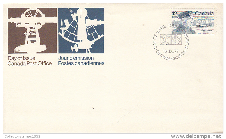 3295FM- JOSEPH E. BERNIER, POLAR EXPLORER, SHIP, SEXTANT, COVER FDC, 1977, CANADA - Explorateurs & Célébrités Polaires