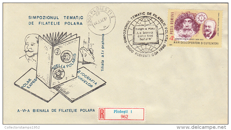 3318FM- POLAR PHILATELIC EXHIBITION, RACOVITA, SHIP, REGISTERED SPECIAL COVER, 1986, ROMANIA - Events & Commemorations