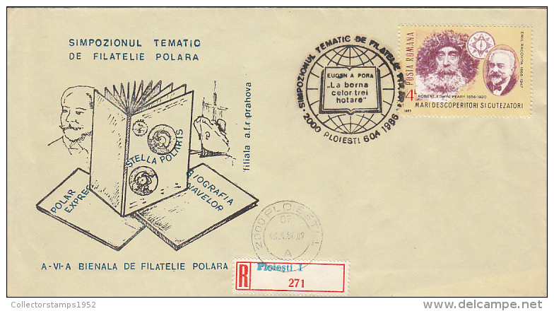 3320FM- POLAR PHILATELIC EXHIBITION, RACOVITA, SHIP, REGISTERED SPECIAL COVER, 1986, ROMANIA - Événements & Commémorations