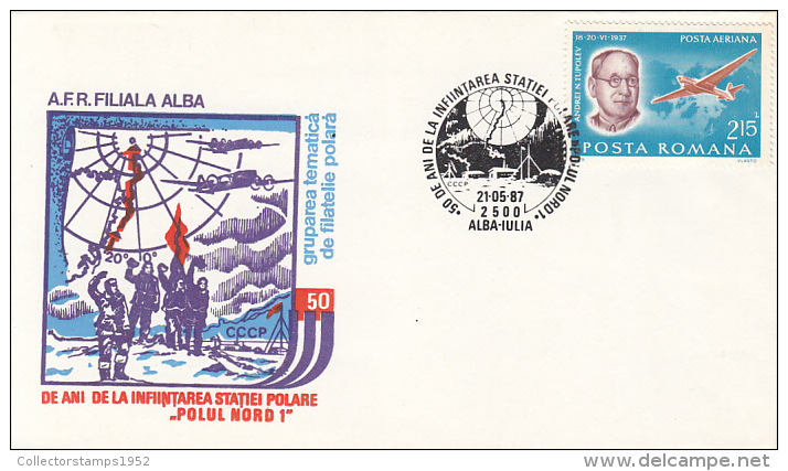 3327FM- NORTH POLE ARCTIC STATION ANNIVERSARY, SPECIAL COVER, 1987, ROMANIA - Scientific Stations & Arctic Drifting Stations