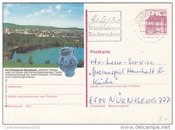 33733- TOWN PANORAMA, LAKE, PORCELAIN JUG, CASTLE, POSTCARD STATIONERY, 1987, GERMANY - Illustrated Postcards - Used