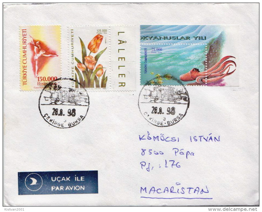 Postal History Cover: Turkey Cover With Marine Life, Flower, Dance Stamps - Marine Life