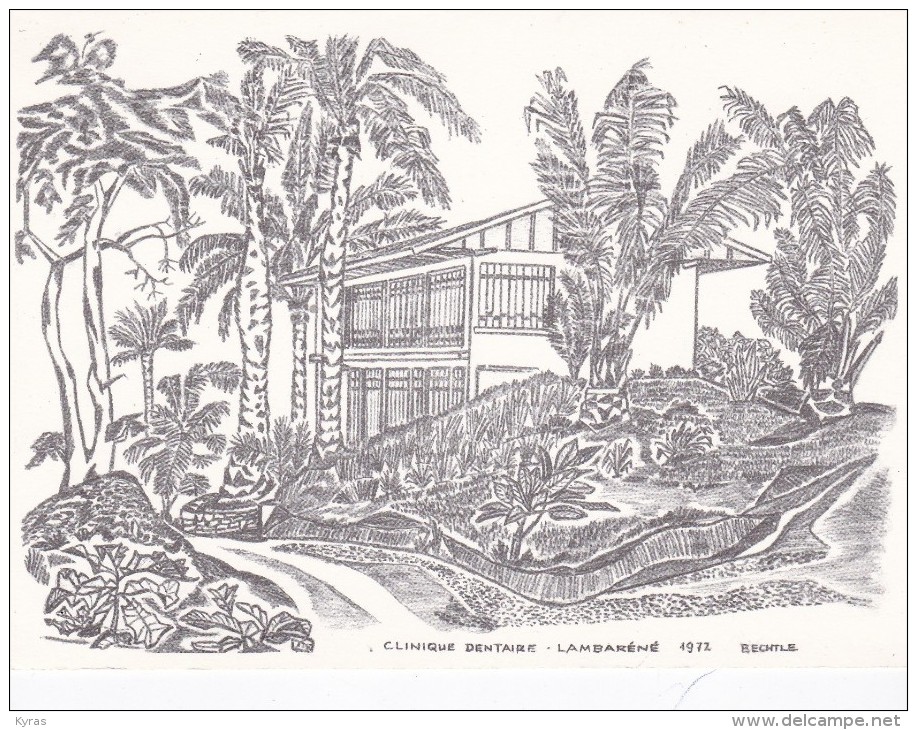 CPSM 10X15 . GABON  . LAMBARENE 1972. CLinique Dentaire . Illust.BECHTLE ( Dentiste . Dentisterie ) - Gabon