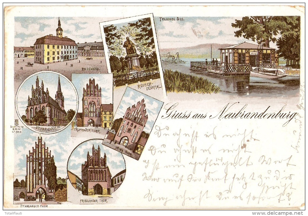 NEUBRANDENBURG Color Litho 7 Bild Ansichten 1.9.1900 Gelaufen - Neubrandenburg