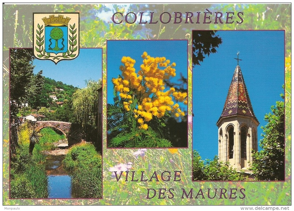 83. CPM. Var. Collobrières. Village Des Maures, Richesse Du Terroir (mimosas, Clocher, Vieux Pont) - Collobrieres