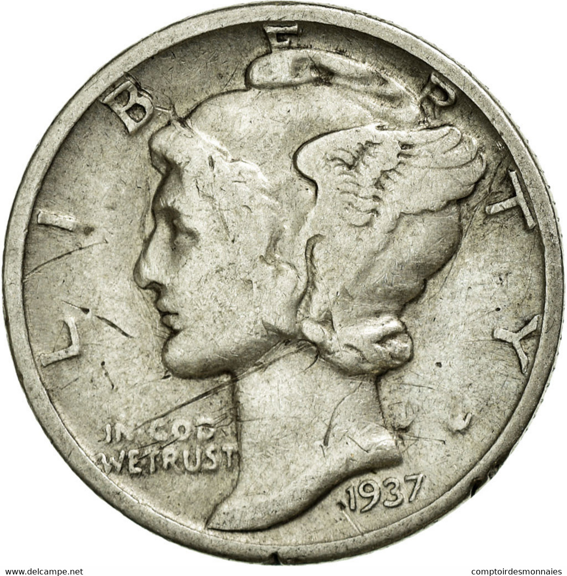 Monnaie, États-Unis, Mercury Dime, Dime, 1937, U.S. Mint, Philadelphie, TTB - 1916-1945: Mercury