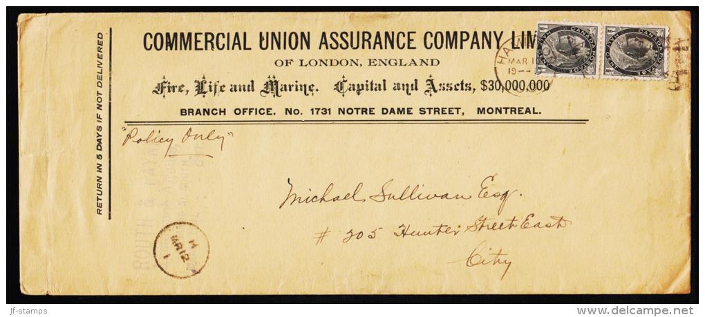 1900. 2x ½ C. HAMILTON MAR 10 1900. COMMERCIAL UNION ASSURANCE COMPANY LIMITED.  (Michel: ) - JF177250 - Covers & Documents