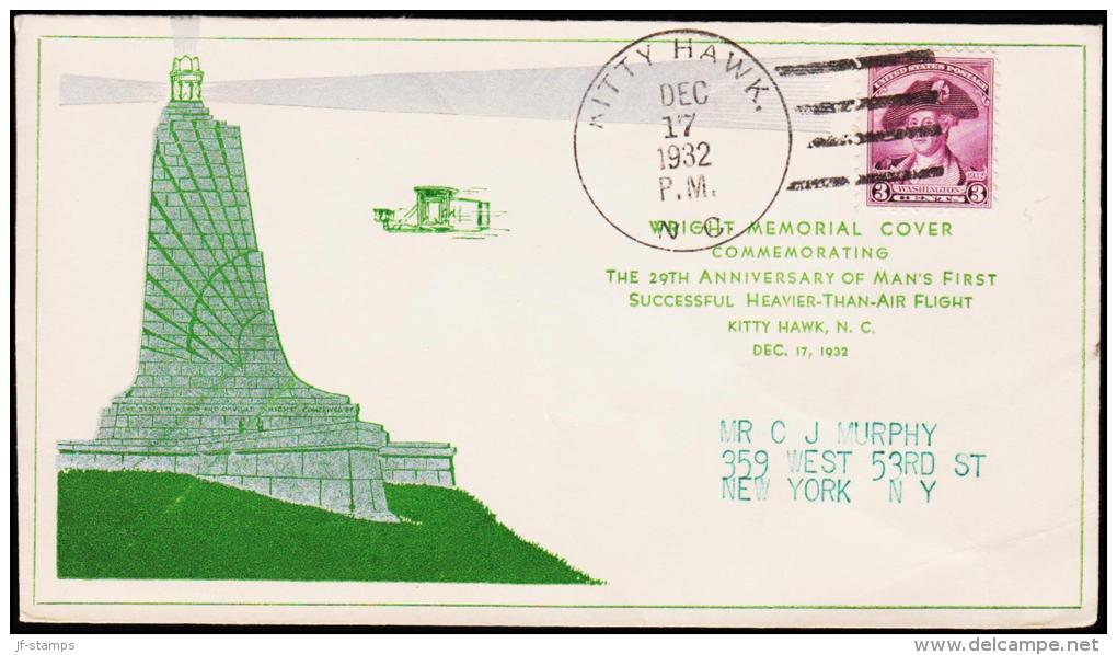 1932. KITTY HAWK. N.C. DEC 17 1932. 3 C. WRIGHT MEMORIAL COVER COMMEMORATING THE 29TH A... (Michel: 338) - JF177338 - 1c. 1918-1940 Covers