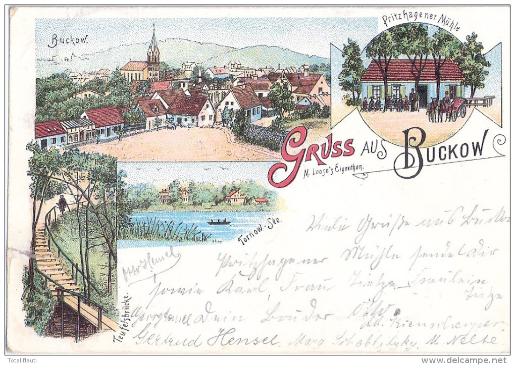 Gruss Aus BUCKOW Color Litho Gasthof Pritzhagener Mühle 4.7.1897 Vorläufer - Buckow